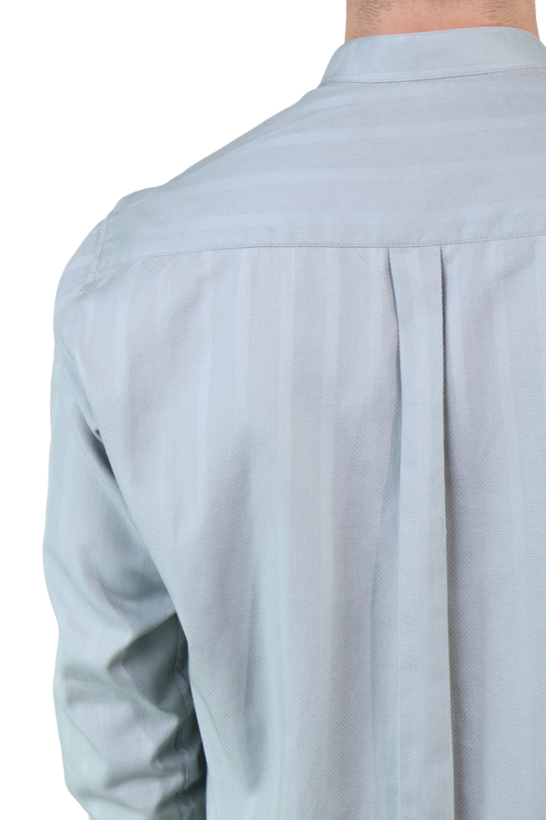 Camisa Manga Larga Verde Pistache Textura Líneas Verticales Para Hombre